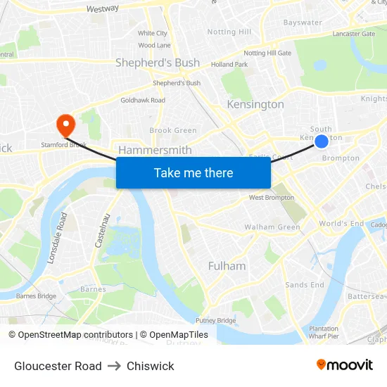 Gloucester Road to Chiswick map