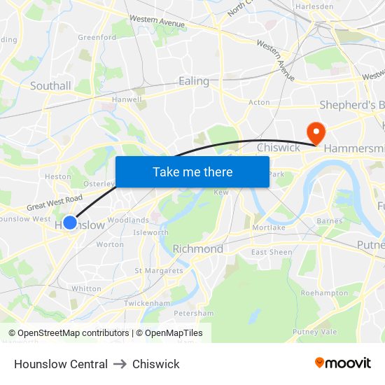 Hounslow Central to Chiswick map