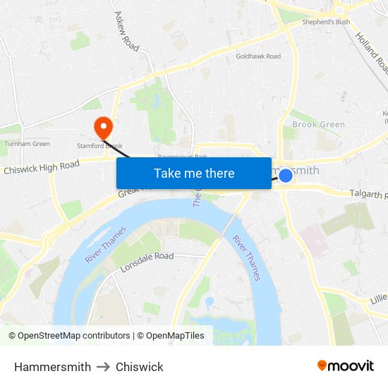 Hammersmith to Chiswick map