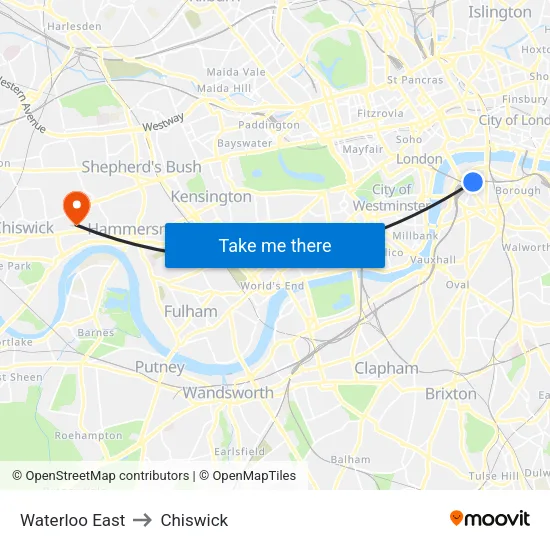 Waterloo East to Chiswick map