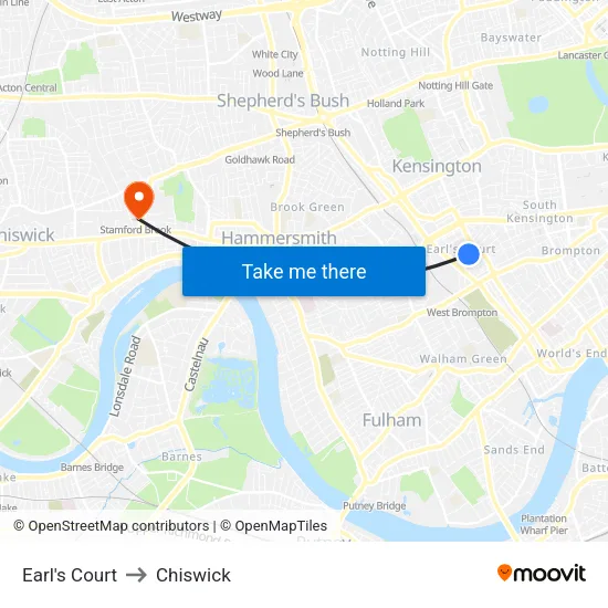 Earl's Court to Chiswick map