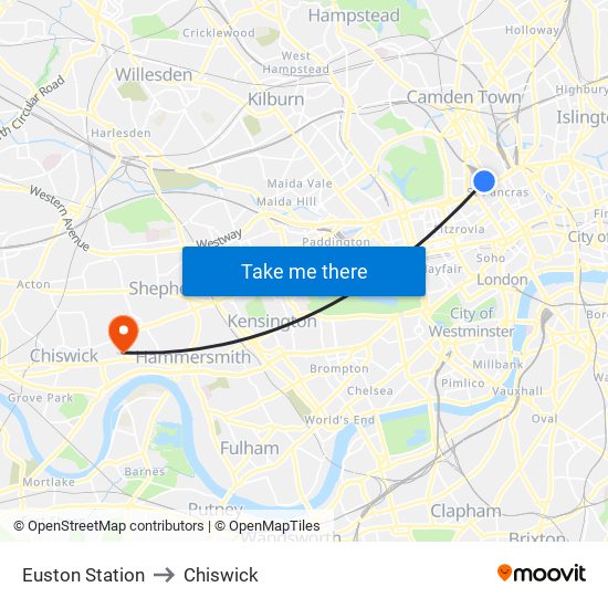 Euston Station to Chiswick map