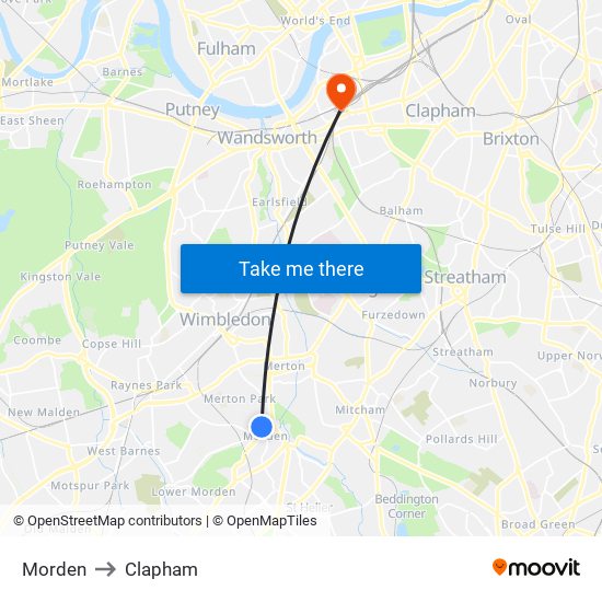 Morden to Clapham map