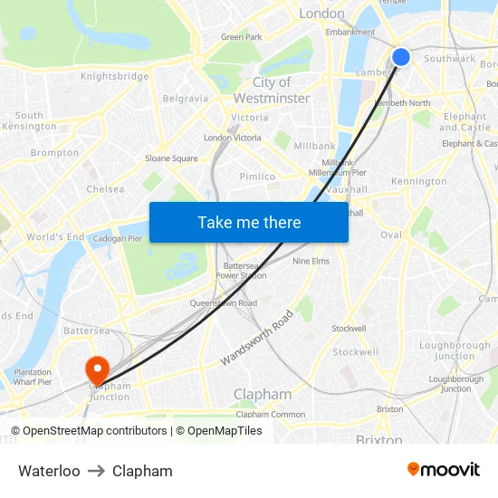 Waterloo to Clapham map