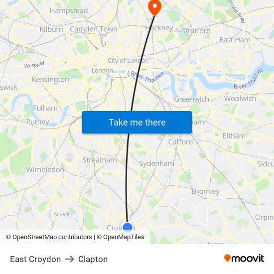 East Croydon to Clapton map