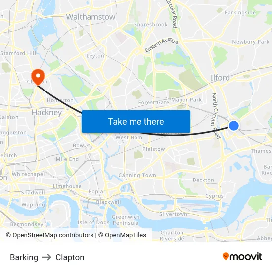 Barking to Clapton map