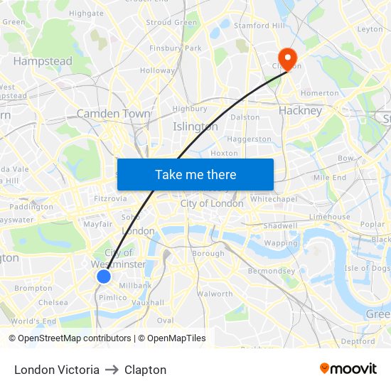 London Victoria to Clapton map