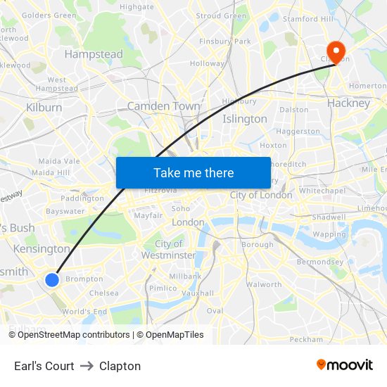 Earl's Court to Clapton map