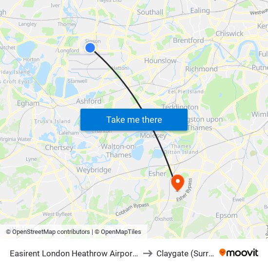 Easirent London Heathrow Airport Lhr to Claygate (Surrey) map