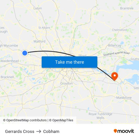 Gerrards Cross to Cobham map