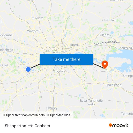 Shepperton to Cobham map