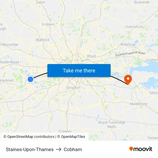 Staines-Upon-Thames to Cobham map