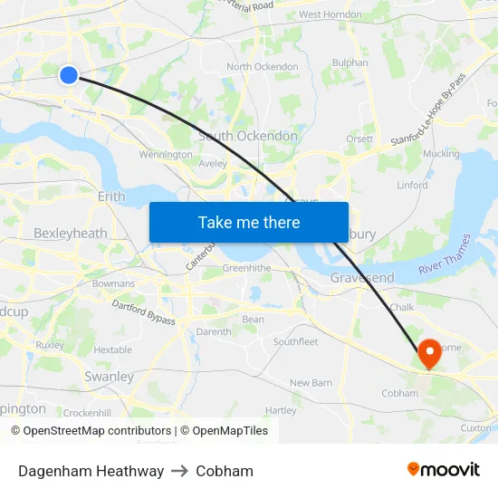 Dagenham Heathway to Cobham map