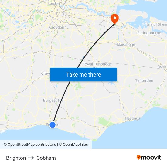 Brighton to Cobham map