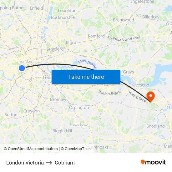 London Victoria to Cobham map