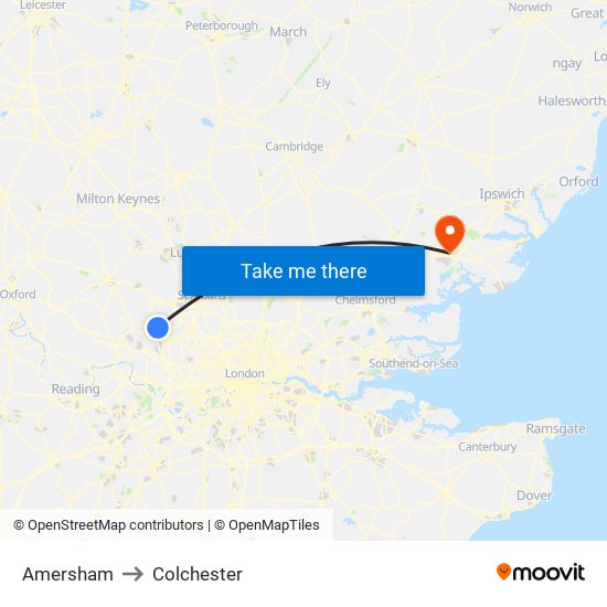 Amersham to Colchester map