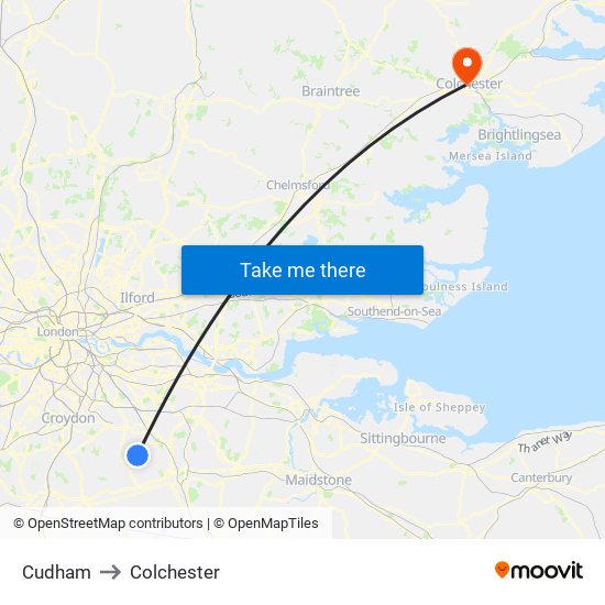 Cudham to Colchester map