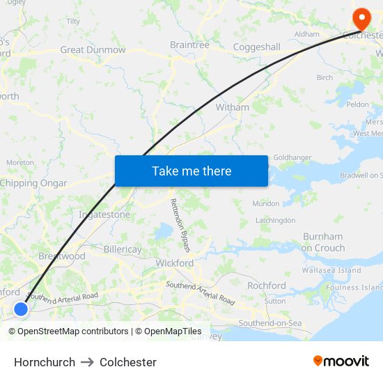 Hornchurch to Colchester map