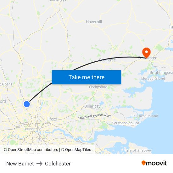 New Barnet to Colchester map