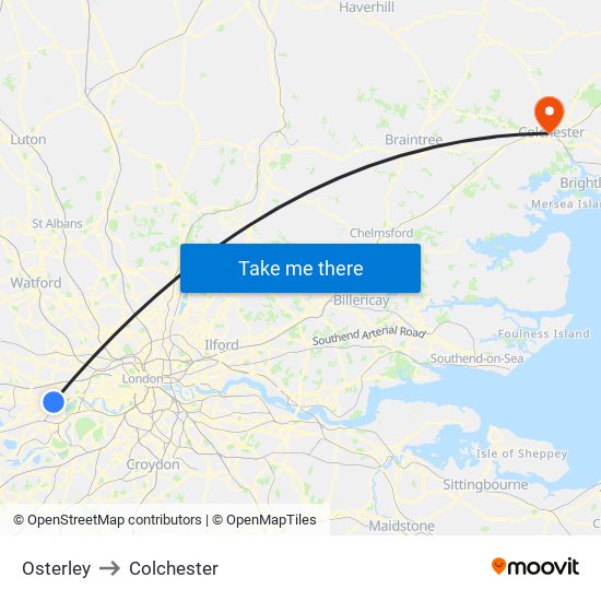 Osterley to Colchester map