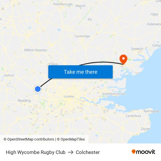High Wycombe Rugby Club to Colchester map