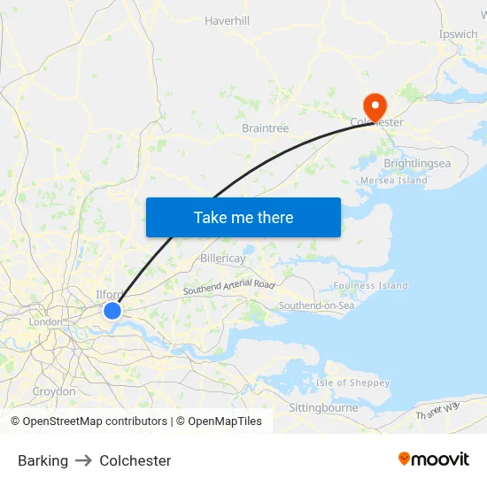 Barking to Colchester map