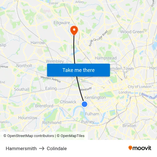 Hammersmith to Colindale map