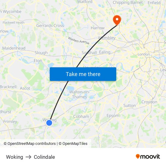 Woking to Colindale map