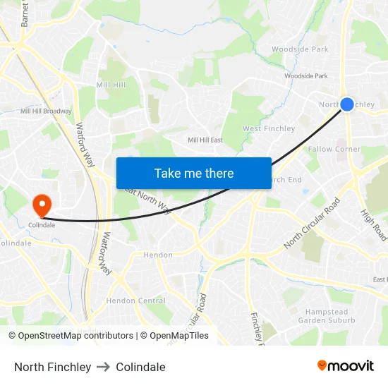 North Finchley to Colindale map