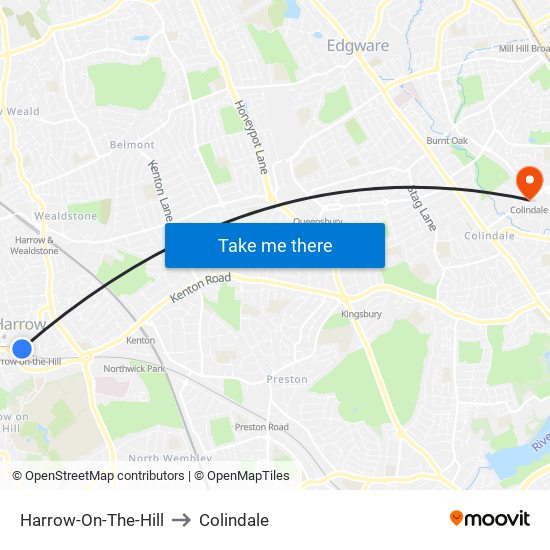 Harrow-On-The-Hill to Colindale map