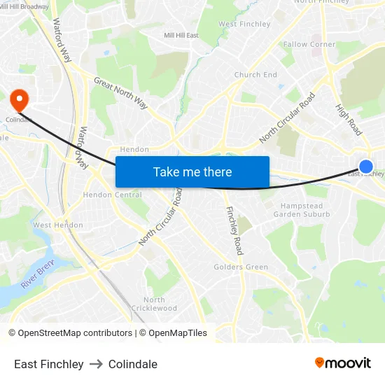 East Finchley to Colindale map