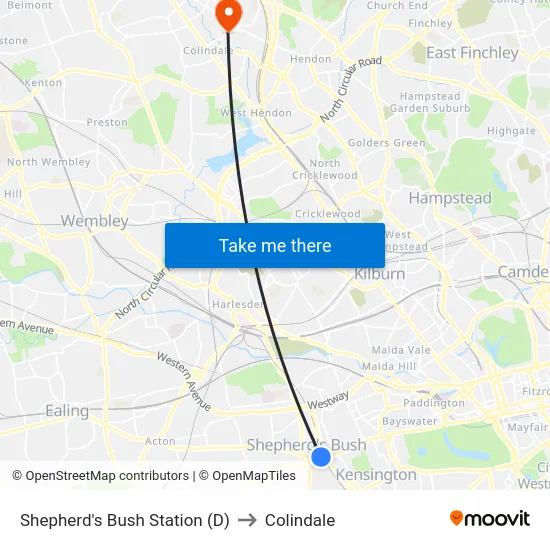Shepherd's Bush Station (D) to Colindale map