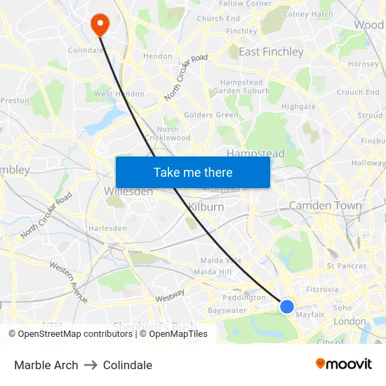 Marble Arch to Colindale map