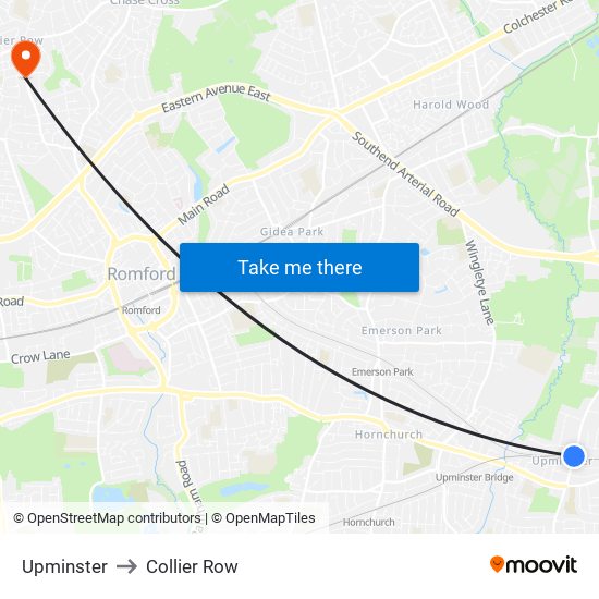 Upminster to Collier Row map