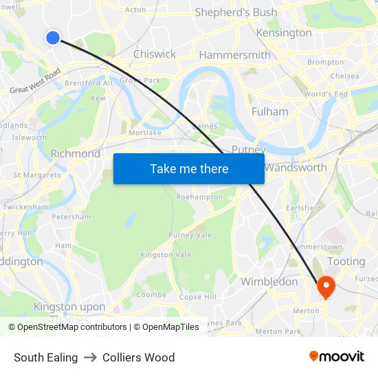 South Ealing to Colliers Wood map