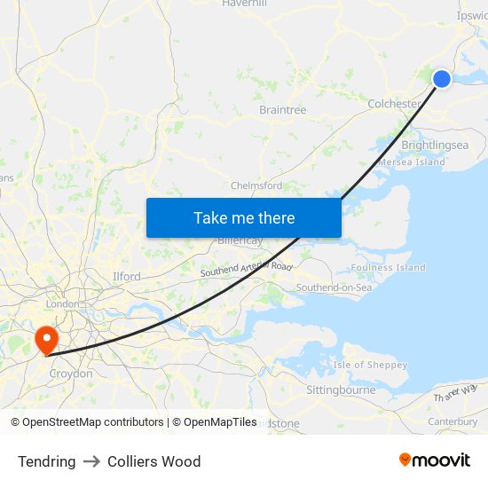 Tendring to Colliers Wood map