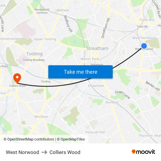 West Norwood to Colliers Wood map