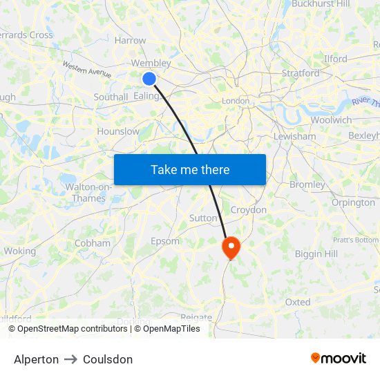 Alperton to Coulsdon map