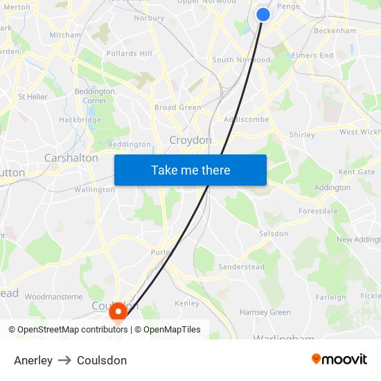 Anerley to Coulsdon map