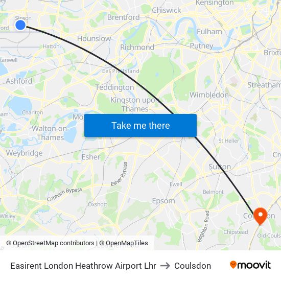 Easirent London Heathrow Airport Lhr to Coulsdon map