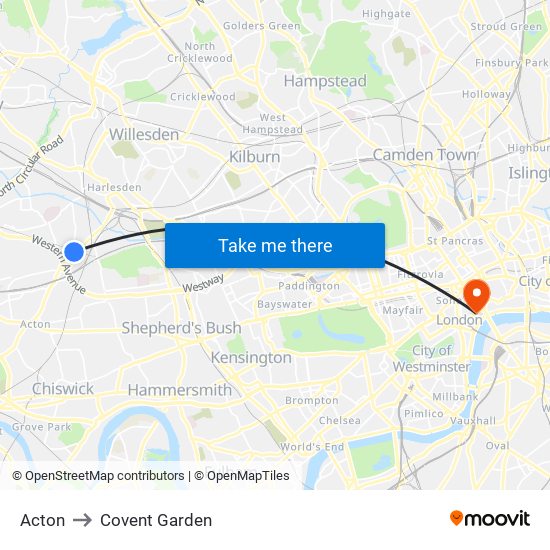 Acton to Covent Garden map