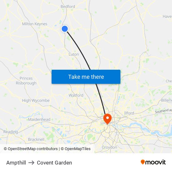 Ampthill to Covent Garden map