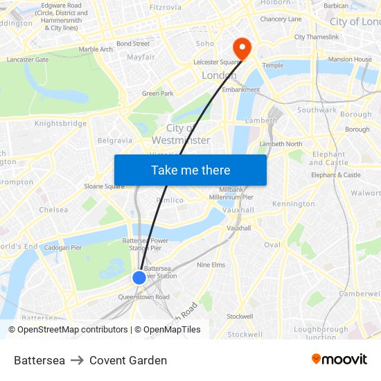 Battersea to Covent Garden map