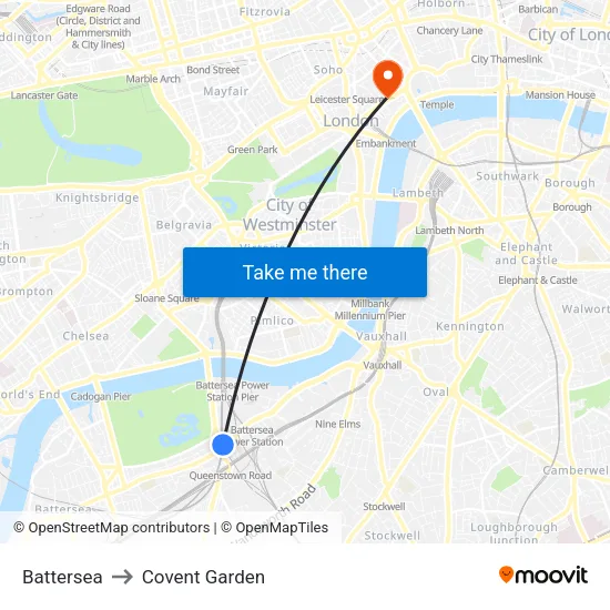 Battersea to Covent Garden map