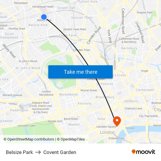 Belsize Park to Covent Garden map