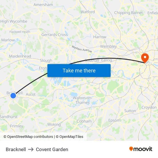 Bracknell to Covent Garden map