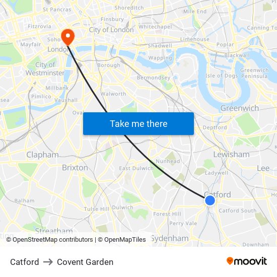 Catford to Covent Garden map