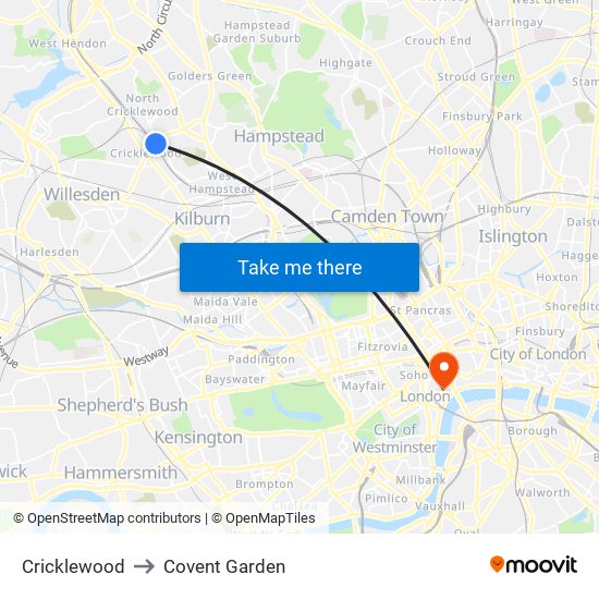 Cricklewood to Covent Garden map