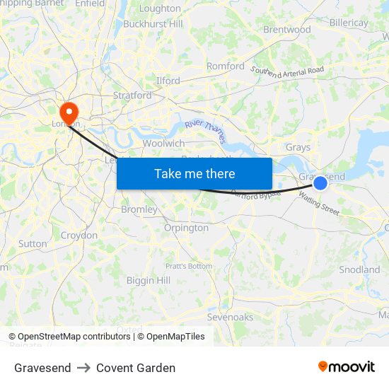 Gravesend to Covent Garden map