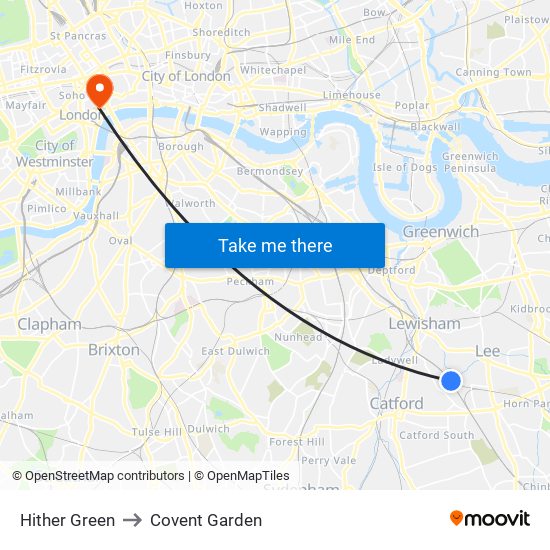 Hither Green to Covent Garden map